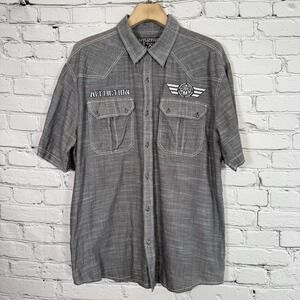 Affliction Button Up Shirt Mens 2XL Slim Black Premium Metal Mercy Live‎ Fast 73